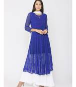 Chikankari Aari Work Blue Anarkali Kurti paired with Skirt and White Duppatta