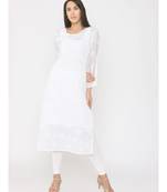 Chikankari White Kota Kurti with Achkan Neck
