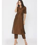 Choclate Brown Silk Round Neck Kurti paired with palazzo