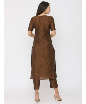 Choclate Brown Silk Round Neck Kurti paired with palazzo 2