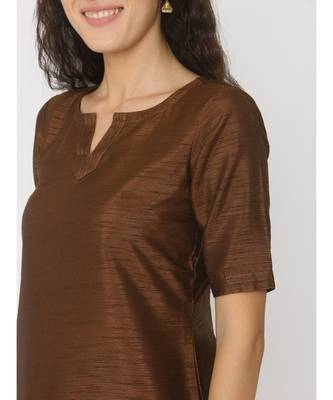 Choclate Brown Silk Round Neck Kurti paired with palazzo 5