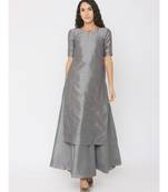 Grey Silk Kurti having Pink Highlights paired with Grey Skirt