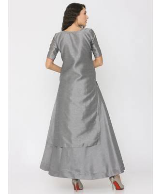 Grey Silk Kurti having Pink Highlights paired with Grey Skirt 2