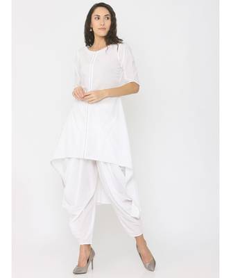 White Low High Kurti with Dhoti 2