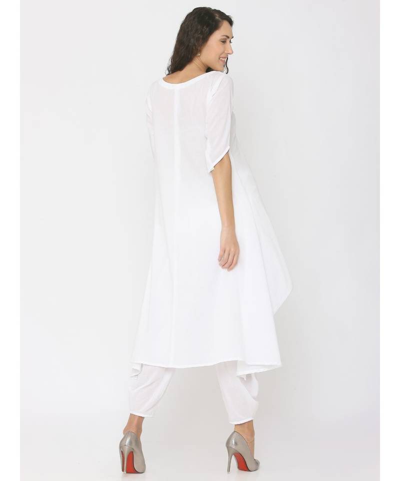White Low High Kurti with Dhoti