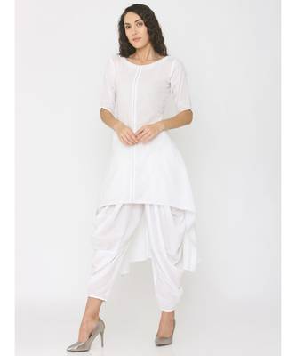White Low High Kurti with Dhoti 4