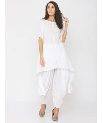 White Low High Kurti with Dhoti 5