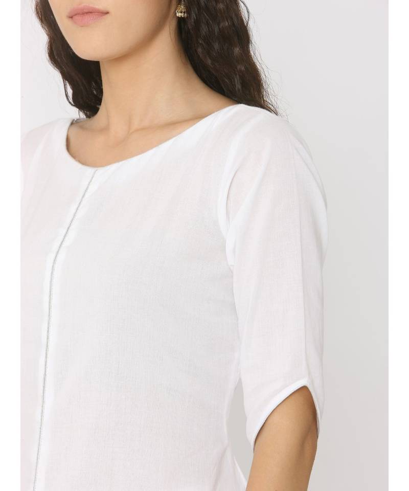 White Low High Kurti with Dhoti