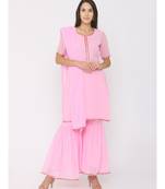 Short Pink Kurti paired with Pink Sharara and Pink Duppatta
