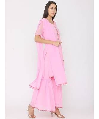 Short Pink Kurti paired with Pink Sharara and Pink Duppatta 3