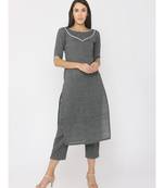Grey Linen Kurti paired with Silver Gotta on Neck and Trouser