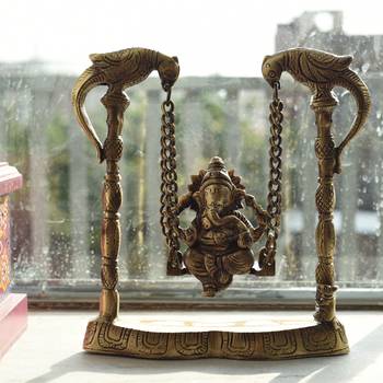 Brass Lord Ganeshs on Peacock Jhoola(Swing) 1