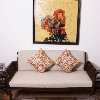 Beige Flower Multi colored |Dupion Silk Embroidery Covers | Set of 2 1
