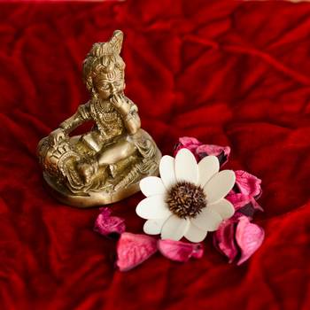 Antique Finish Brass Laddu Gopal eating Makhan 1