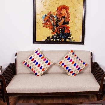 Beige Diamond Multi colored |Dupion Silk Embroidery Covers | Set of 2 1