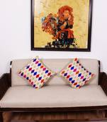 Beige Diamond Multi colored |Dupion Silk Embroidery Covers | Set of 2