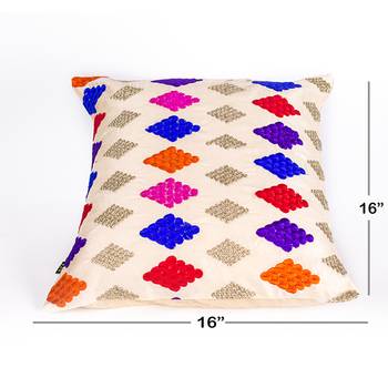 Beige Diamond Multi colored |Dupion Silk Embroidery Covers | Set of 2 2