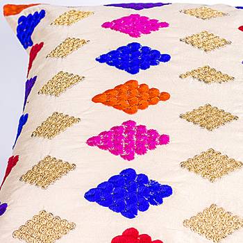 Beige Diamond Multi colored |Dupion Silk Embroidery Covers | Set of 2 4