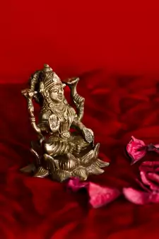 Antique Finish Brass Goddess Laxmi on Lotus