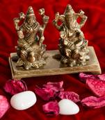 Antique Finish Brass Laxmi Ganesha on Lotus Base