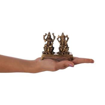 Antique Finish Brass Laxmi Ganesha on Lotus Base 2