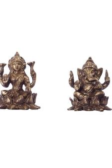 Antique Finish Brass Laxmi Ganesha on Lotus