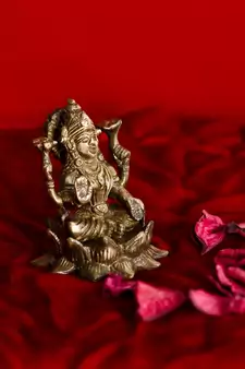 Antique Finish Brass Laxmi Ganesha on Lotus