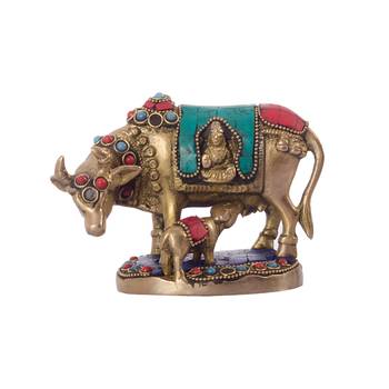 Stone Studded Brass Cow and Calf 1