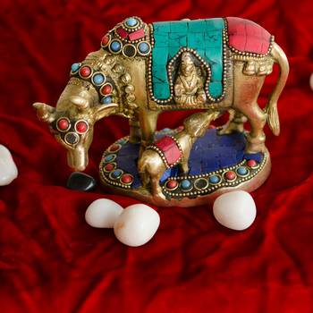 Stone Studded Brass Cow and Calf 2