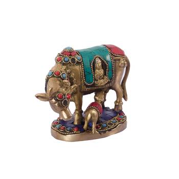 Stone Studded Brass Cow and Calf 3