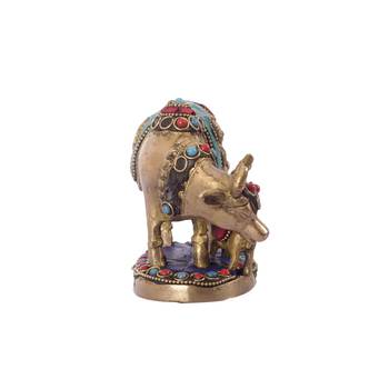Stone Studded Brass Cow and Calf 5
