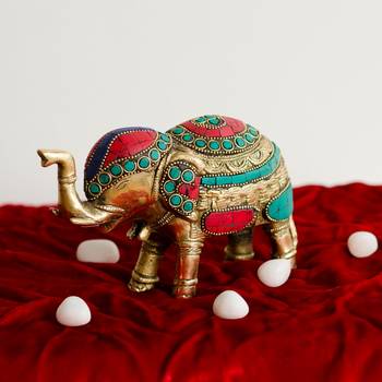 Stone Studded Brass Elephant 3
