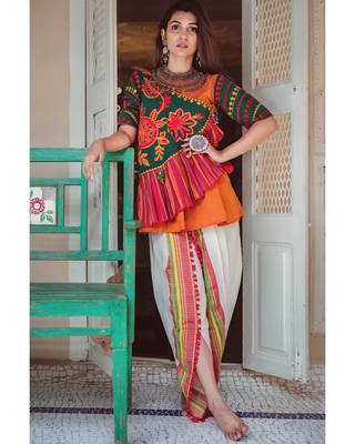 Ladies Deep Green Angarkha Style Kedia And White Tulip Pant With Daman 1
