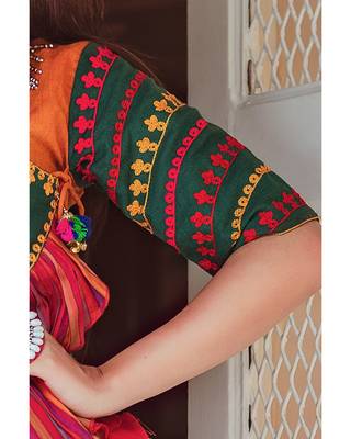 Ladies Deep Green Angarkha Style Kedia And White Tulip Pant With Daman 2