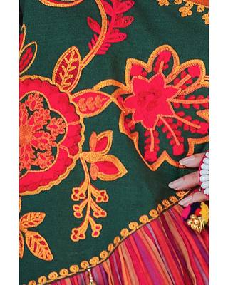 Ladies Deep Green Angarkha Style Kedia And White Tulip Pant With Daman 4