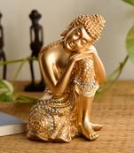 ecraftindia decorative polyresin buddha statue on knee - golden, brown, 8 inches