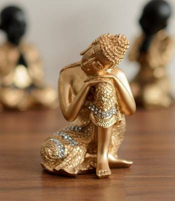 ecraftindia decorative polyresin buddha statue on knee - golden, brown, 8 inches 4