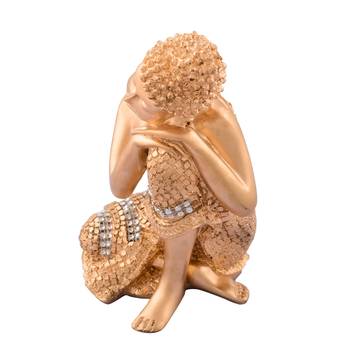 ecraftindia decorative polyresin buddha statue on knee - golden, brown, 8 inches 5