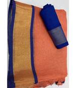 orange woven linen saree with blouse