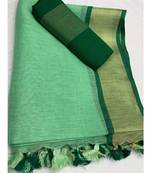 Green Woven Linen Saree With Blouse