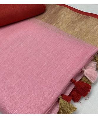 Unitex Fashion Pink Woven Linen Saree With Blouse 1