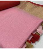 Unitex Fashion Pink Woven Linen Saree With Blouse