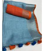 blue woven linen saree with blouse