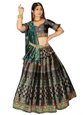 Blue fancy
 silk unstitched lehenga 1