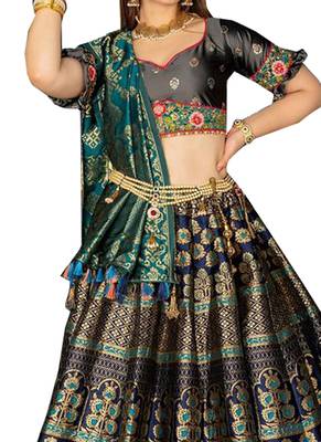 Blue fancy
 silk unstitched lehenga 2