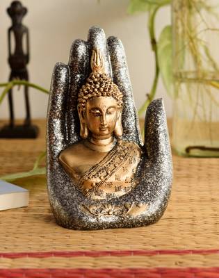 E Craft India Buddha Palm Showpiece Silver Gold 1