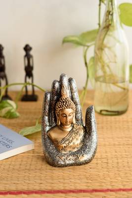 E Craft India Buddha Palm Showpiece Silver Gold 2