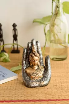 E Craft India Buddha Palm Showpiece Silver Gold