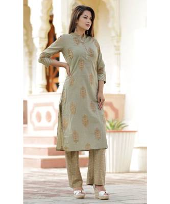 light mehendi colour printed kurti with sequence work with plazo 1