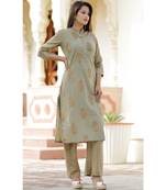 light mehendi colour printed kurti with sequence work with plazo